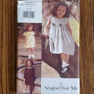 Y2K Vogue Pattern 7320 Girls Empire Dress Sleeveless Short Long Sleeve 5 6 6X